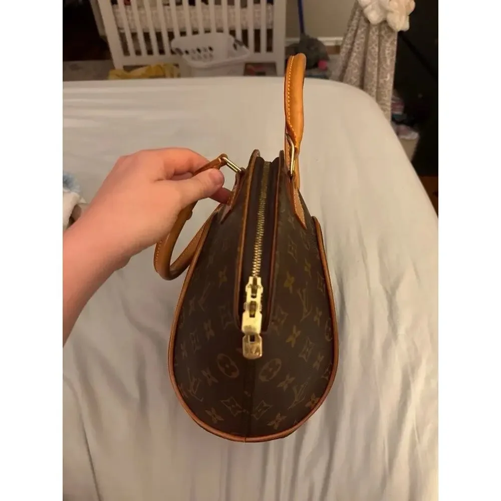 Louis Vuitton Monogram Coated Top Handle Satchel Brown Tan Zip Gold Hardware
